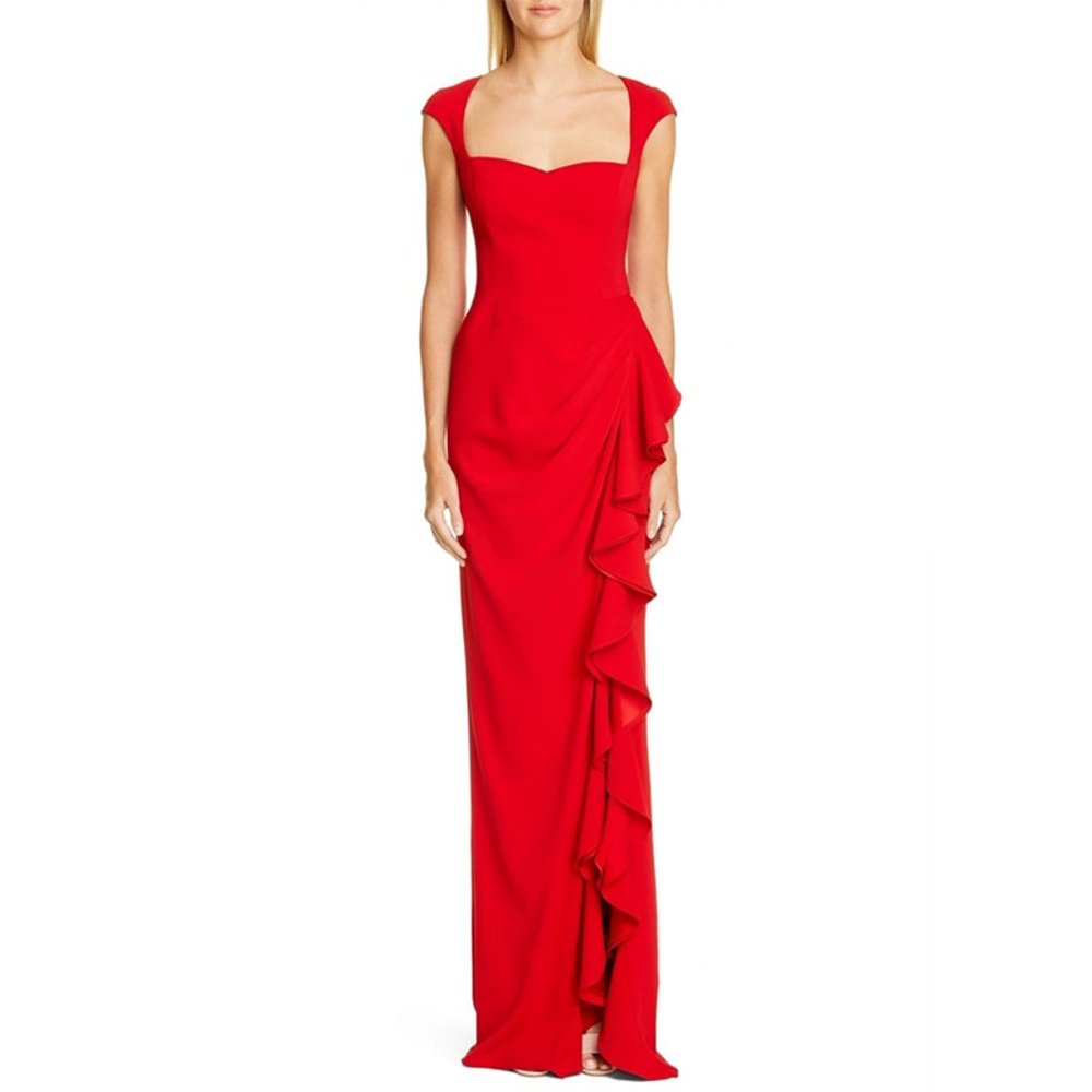 Badgley Mischka Red Ruffled Maxi Gown
